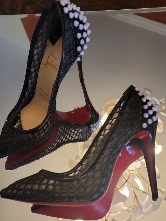 Christian Louboutin Guni Pump Black Patent Leather,Net With White Spikes 100 main image 3